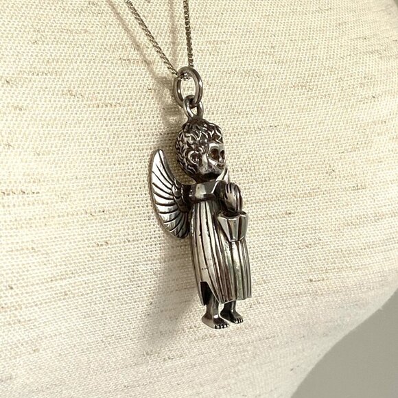 VTG Sterling Silver 925 Mexico Celia Harms Articulating Angel Pendant Necklace - Picture 3 of 16